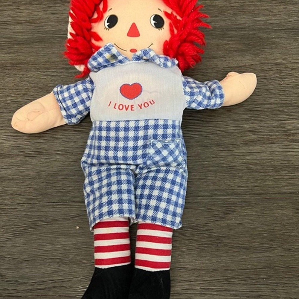 Raggedy Andy Plush Doll 11 inch‎ Vintage Style Blue Gingham I Love You Heart
